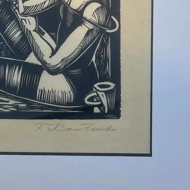 Early 21st Century Primitive-Style Woodcut Relief Print on Oriental Paper, Signed & Framed Limited-Edition Art For Sale - Image 5 of 6