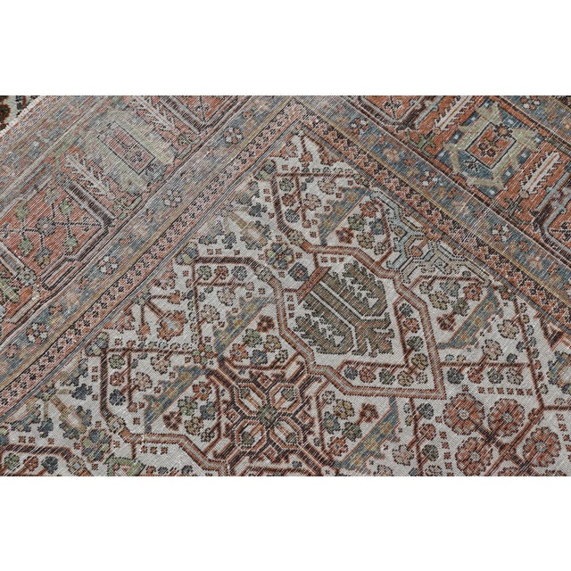 Antique Persian Joshegan Rug in Ivory Background With Blue, Green, & Copper For Sale - Image 11 of 11