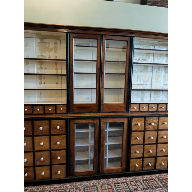 Large Wood Pharmacy Display Cupboard with Drawers, Early 1900s, Set of 4 For Sale - Image 6 of 18