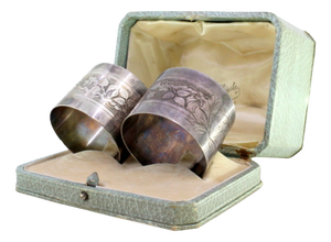Silver Napkin Rings with Relief Engravings, Set of 2