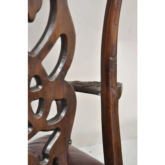 Brown Antique Chippendale Georgian Carved Mahogany Ball and Claw Leather Arm Chair For Sale - Image 8 of 12