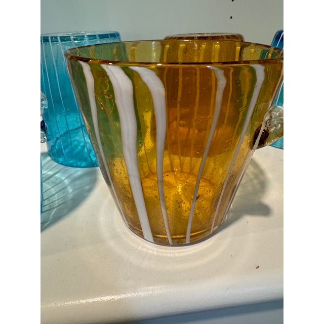 1970s Italian Venini for Disaronno Turquoise and Yellow Glass Ice Buckets -Set of 9 For Sale - Image 10 of 11