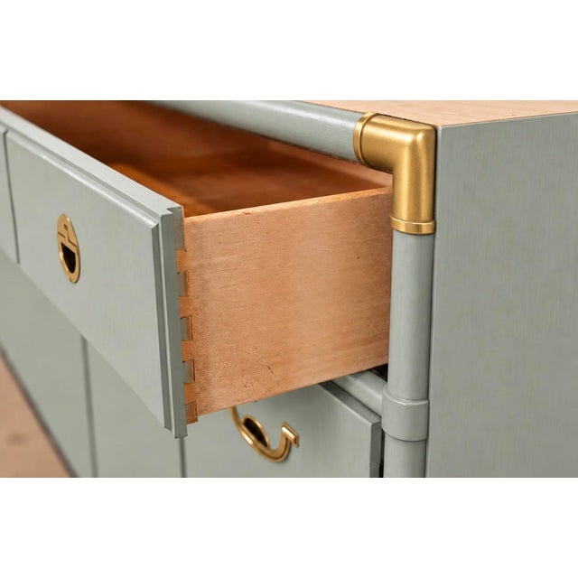 Celadon Professionally Refinished 1970s Drexel Accolade Campaign Buffet / Sideboard — Custom Sage Green For Sale - Image 8 of 8