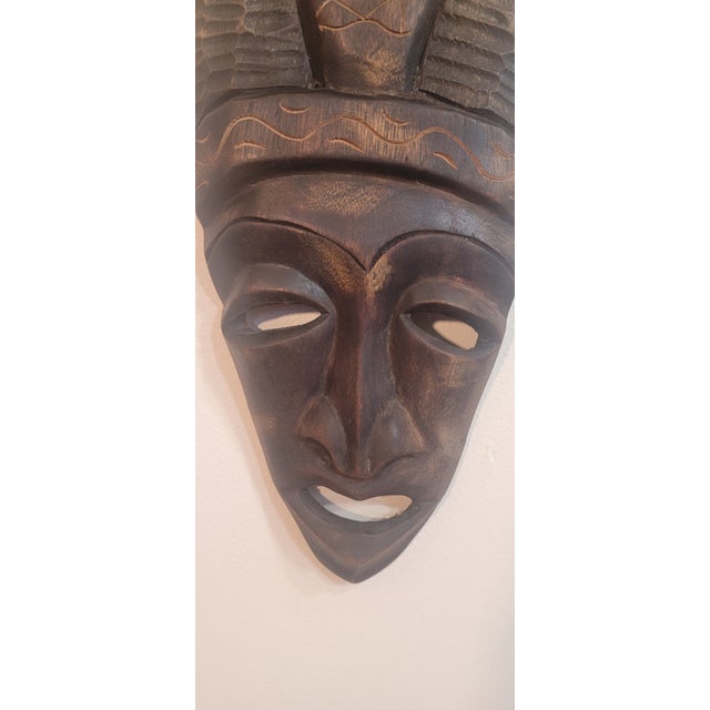 Pair of Hand Carved Wooden Tribal Face Mask Folk Art For Sale - Image 6 of 16