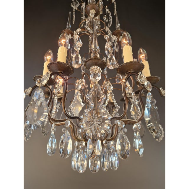 Antique French Napoleon III Brass Crystal Chandelier Gothic Style 6 Lights For Sale - Image 6 of 10