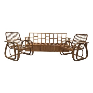 Vintage Bamboo Living Room Set from Vivai Del Sud, 1960s, Set of 3 For Sale