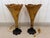Elegant Art Deco or Nouveau-style torchiere tabletop lamps, bellflower or trumpet-shaped uplighter. Base with dark bronze...