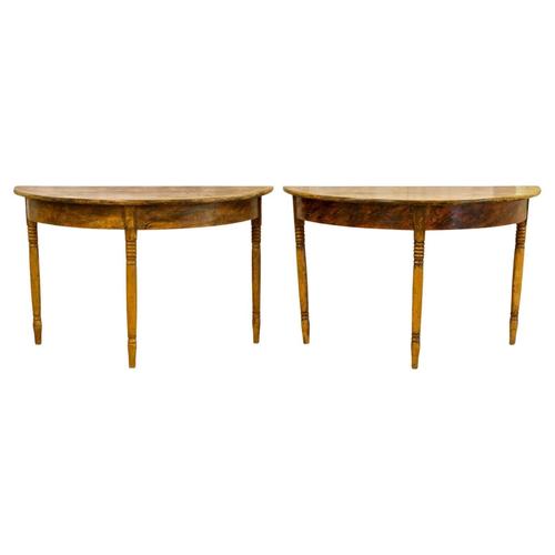 Gustavian Swedish Demilune Tables in Faux Wood, 1800s, Set of 2 For Sale - Image 5 of 5