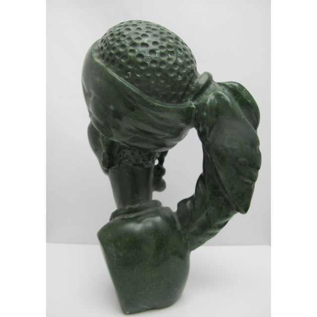Tribal Shona J Chirunga African Carved Verdite Green Stone Figural Bust Sculpture For Sale - Image 3 of 12