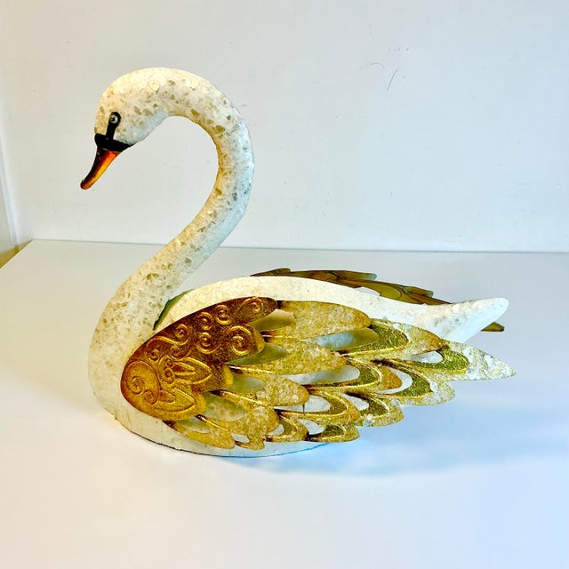 Mid-Century Coastal Hollywood Regency Italian Capiz Shell Encrusted Tole Swan Sculpture. For Sale - Image 15 of 16
