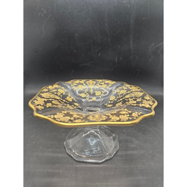 Cambridge Glass Company Vintage Cambridge Glass Serving Set Featuring the "Rose Point" Gold Encrusted Pattern. For Sale - Image 4 of 5