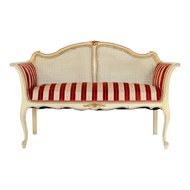Louis XV Painted Caned Settee Loveseat For Sale