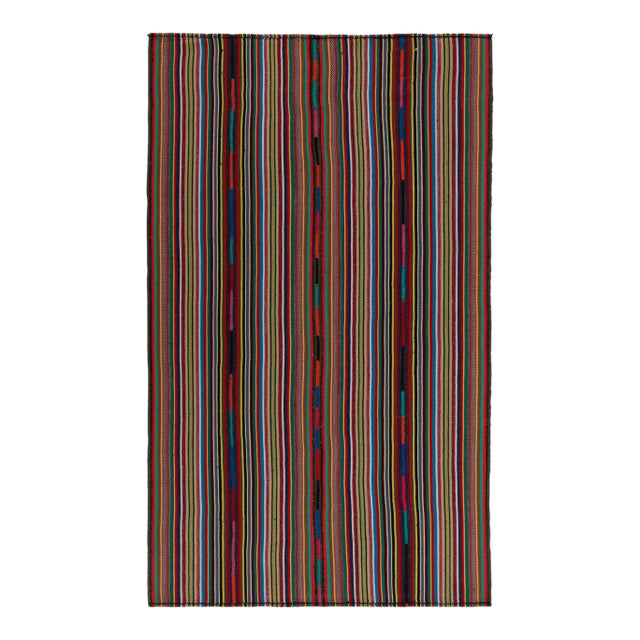 1950s Vintage Chaput Kilim Rug in Polychromatic Stripe Pattern, Multicolor For Sale