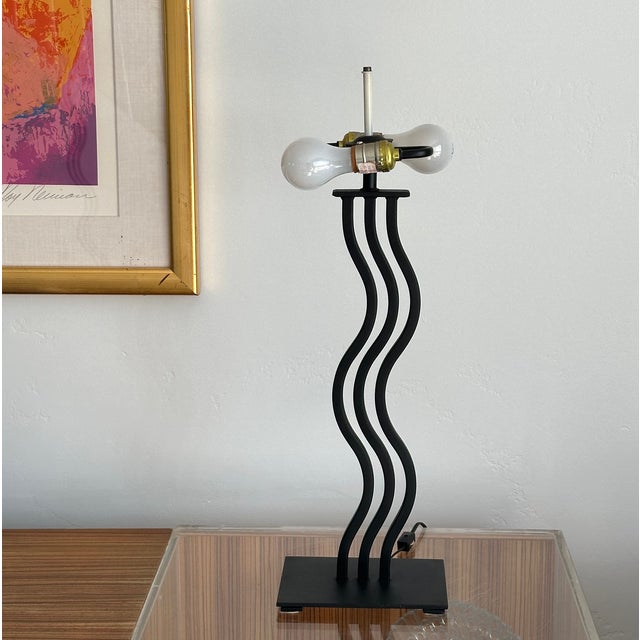 1980s Tall Postmodern Memphis Style Wave table Lamp by Alsy. Sculptural wavy bars are powder coated in a matte black...