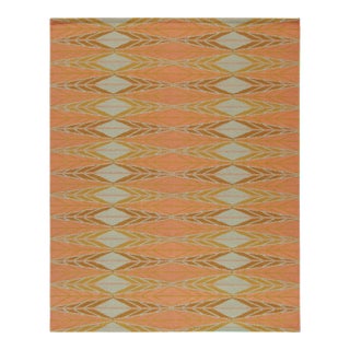 Rug & Kilim’s Scandinavian Style kilim in Orange, Gold & Blue Geometric Pattern - 9x12 For Sale
