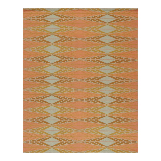Rug & Kilim’s Scandinavian Style kilim in Orange, Gold & Blue Geometric Pattern - 9x12 For Sale