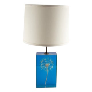 Pierre Giroudon Blue Lucite Lamp with Encapsulated Dandelion, circa 1970 For Sale