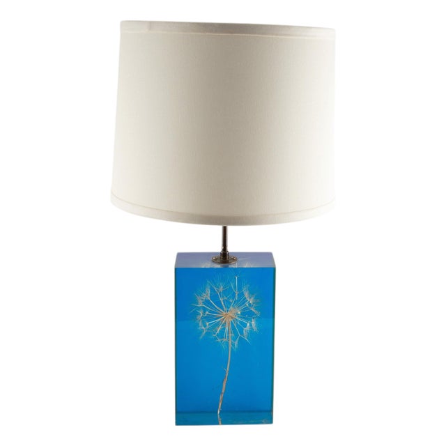 Pierre Giroudon Blue Lucite Lamp with Encapsulated Dandelion, circa 1970 For Sale