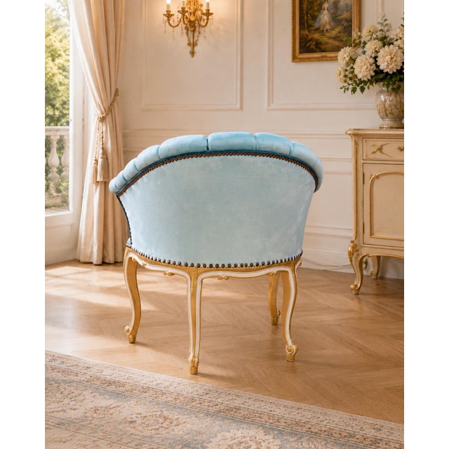 1980s Artisan Louis XV Gold Beech Blue Side Chairs-Pair For Sale - Image 10 of 11