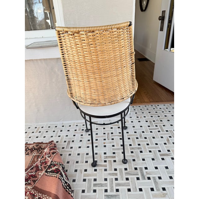 Vintage Dining Set- Wrought Iron & Resin Wicker, Glass Top Table, 4 Chairs Attributed to Arthur Umanoff for Shaver Howard For Sale - Image 10 of 10