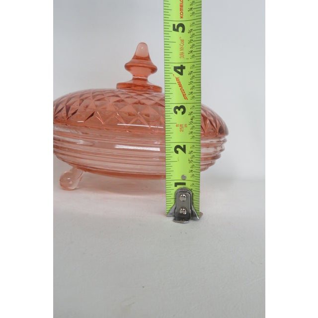 Pink Pink Depression Glass 3 Footed Candy Dish With Diamond Quilt Pattern Lid 4757b For Sale - Image 8 of 14