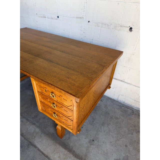 In Style of Henning Kjærnulf Danish Oak Double-Sided Executive Writing Desk Mid-Century Modern 1960s For Sale In Los Angeles - Image 6 of 11