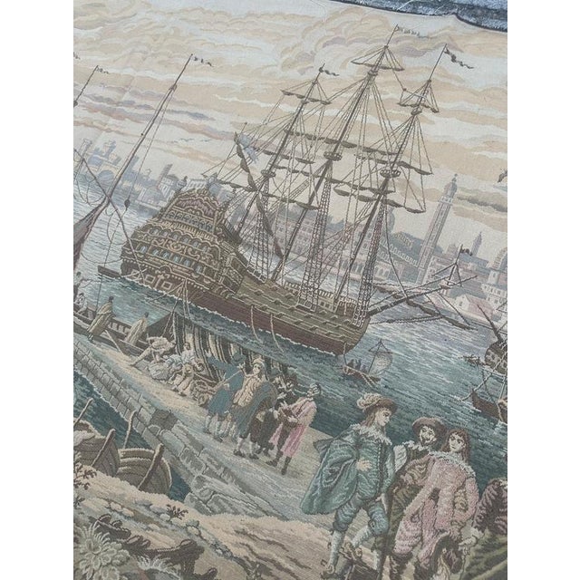 Vintage French Aubusson Jacquard Tapestry Port of Venice, 1970s For Sale - Image 13 of 18