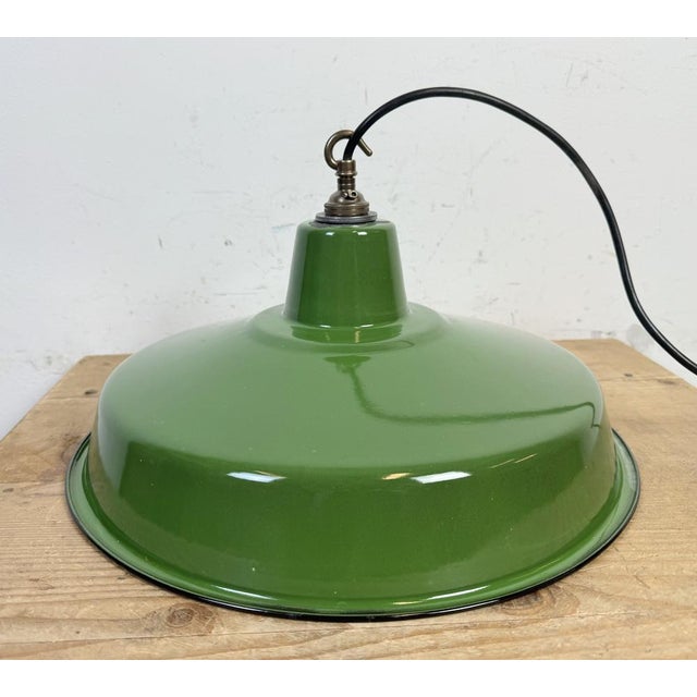 Industrial Green Enamel Factory Pendant Lamp, 1960s For Sale - Image 11 of 17
