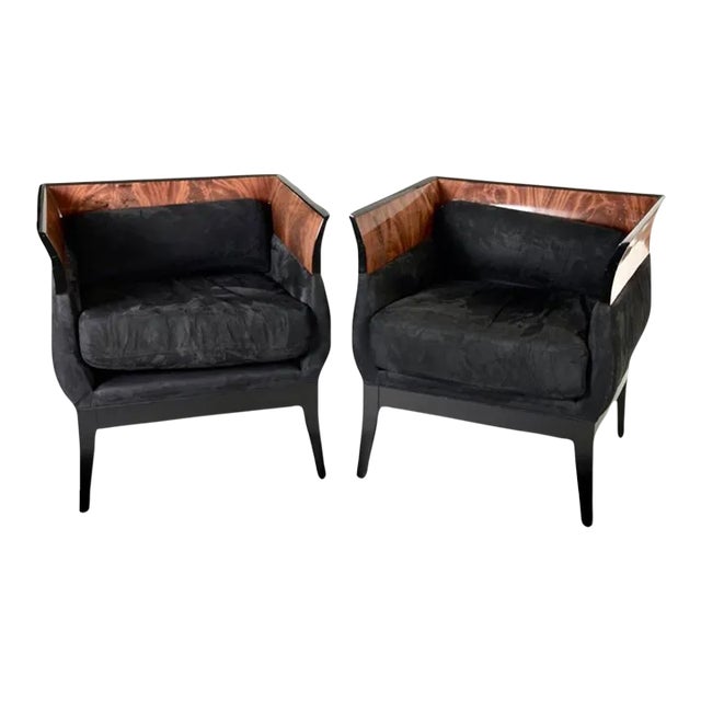 Orlando Diaz-Azcuy Chalice Chairs in Black Micro Fiber and Rosewood - a Pair For Sale