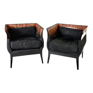 Orlando Diaz-Azcuy Chalice Chairs in Black Micro Fiber and Rosewood - a Pair