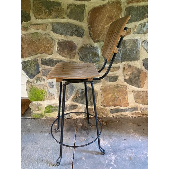 Wood 1963 Mid Century Modern Arthur Umanoff Swivel Counter Stool, Slat Back Bent Wood For Sale - Image 7 of 12