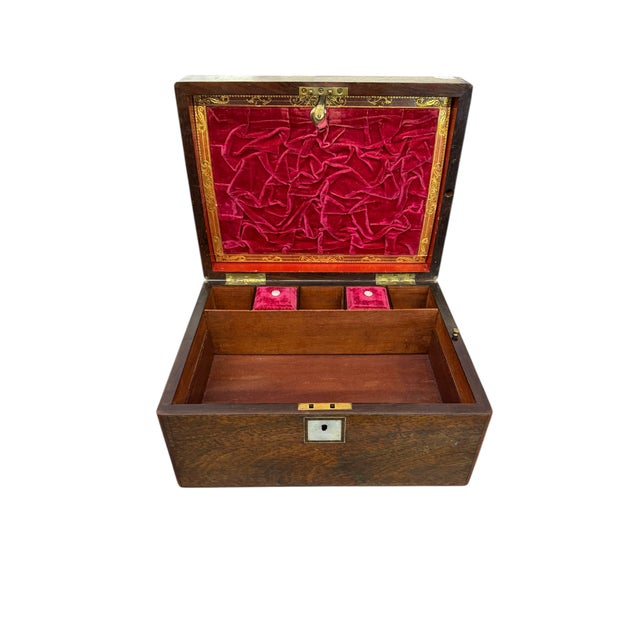 19th Century Antique Walnut Travel Jewelry Box W Inkwells & Secret Compartment For Sale - Image 5 of 5