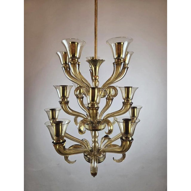 Glass Chandelier by Flavio Poli, 1940 For Sale - Image 3 of 10