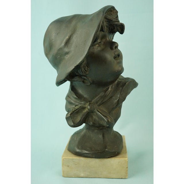 Brown 19th Century Bronze Bust Sculpture of a Peasant Child on a Marble Base by Francesco Paolo Michetti For Sale - Image 8 of 18