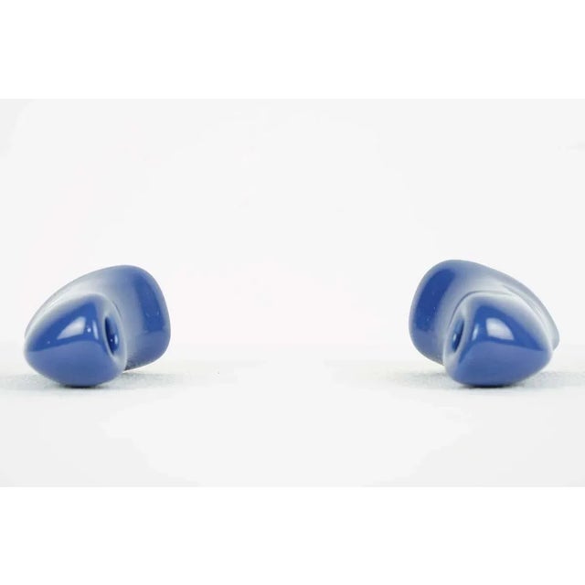 Late 20th Century Pair of Vintage Blue Porcelain Towel Bar Brackets For Sale - Image 5 of 7