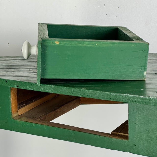 Mid 20th Century Primitive Hand Made Green Wooden Corner Table With One Drawer for Indoor or Enclosed Garden For Sale - Image 9 of 13