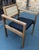 Wood Pair of Coastal Boho Leather Cushion Teak & Cane Armchairs For Sale - Image 7 of 7