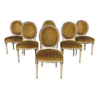 French 19th Century Louis XVI Painted Walnut Dining Chairs - Set of 6 For Sale