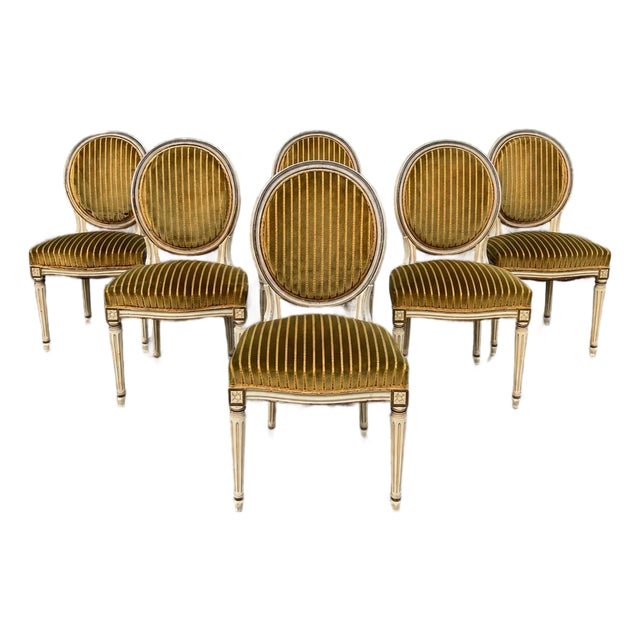 French 19th Century Louis XVI Painted Walnut Dining Chairs - Set of 6 For Sale