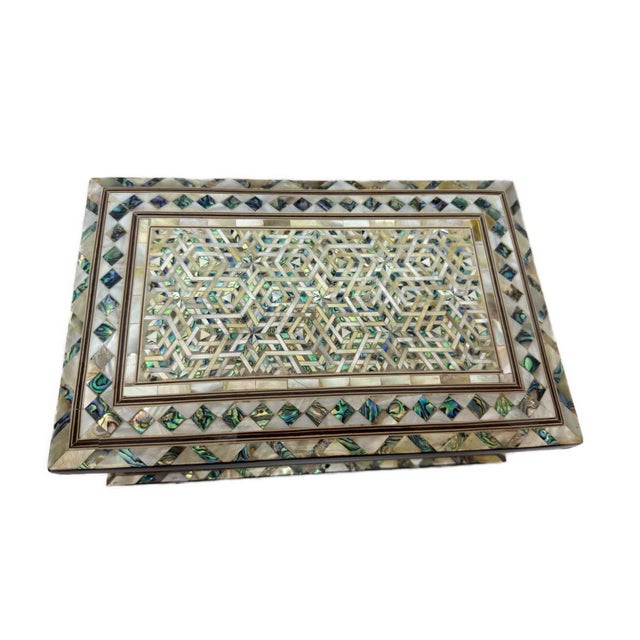 Handmade Wooden Jewelry Box Wood Trinket Storage Wood Box Mother of Pearl Inlay For Sale - Image 11 of 11