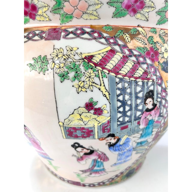 Large Vintage Chinese Famille Rose Style Gilded Porcelain Fishbowl Planter For Sale - Image 12 of 12