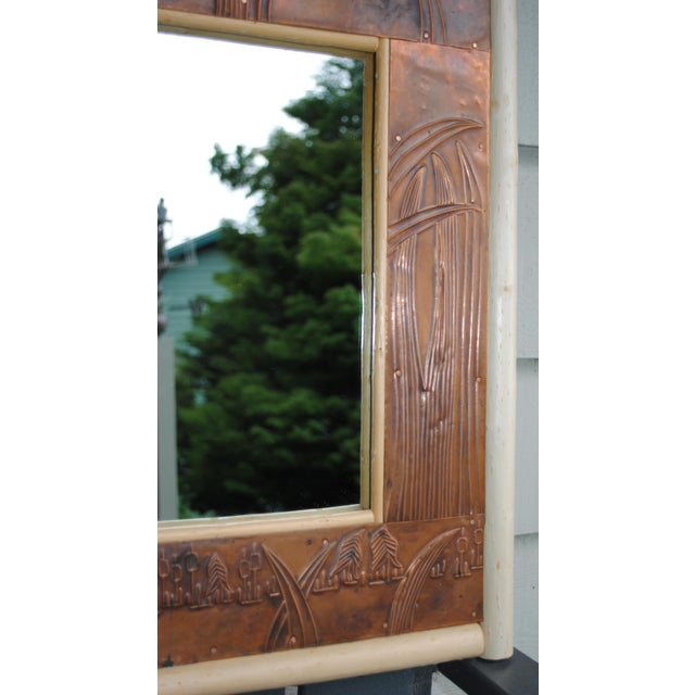 Late 20th Century Natural Bent Bamboo Embossed Copper Mirror For Sale - Image 5 of 7