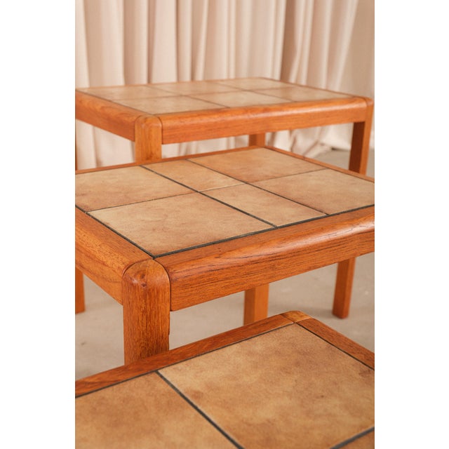 Wood Danish Modern Teak Nesting Tables, Ceramic Tile Tops, 1960s Style For Sale - Image 7 of 15