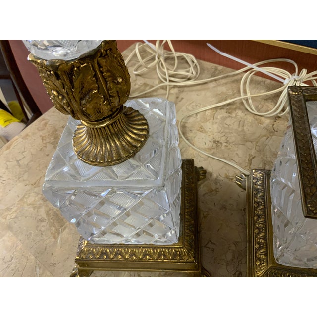 Transparent 20th Century Neoclassical Style Pair of Crystal Lamps For Sale - Image 8 of 12