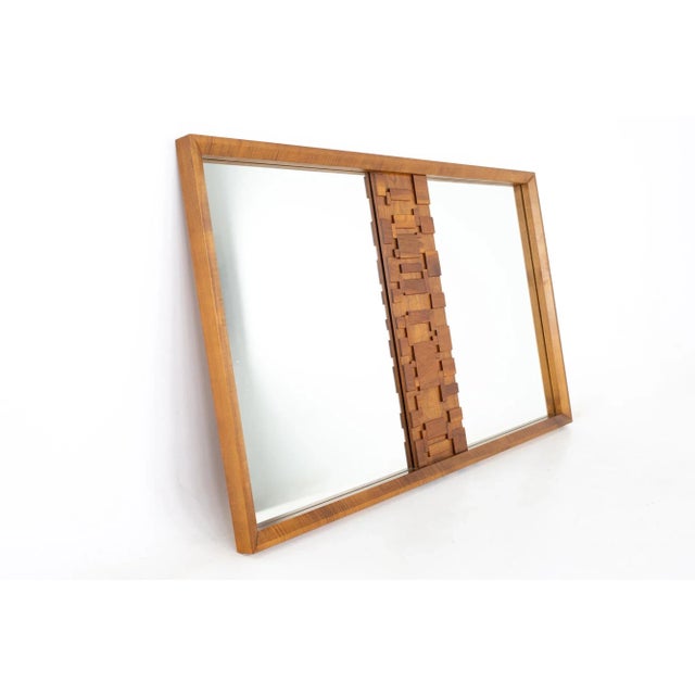 Mid 20th Century Paul Evans Style Lane Brutalist Mid Century Walnut Mirror For Sale - Image 5 of 5