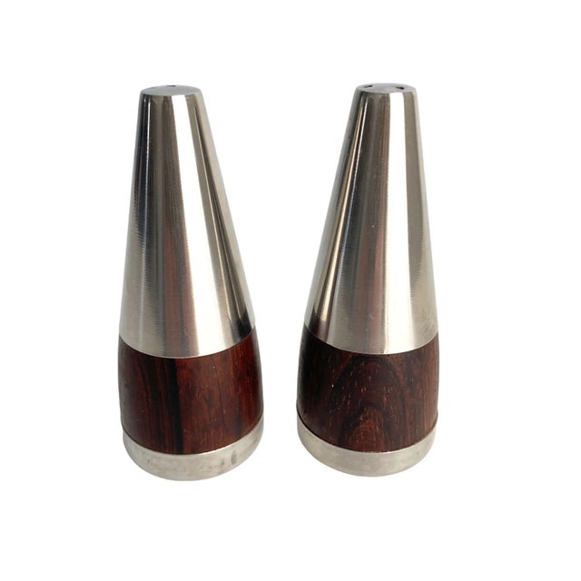 Silver Mid Century Danish Modern 1960s Rosewood & Stainless Steel Lundtofte Salt & Pepper Shakers For Sale - Image 8 of 8
