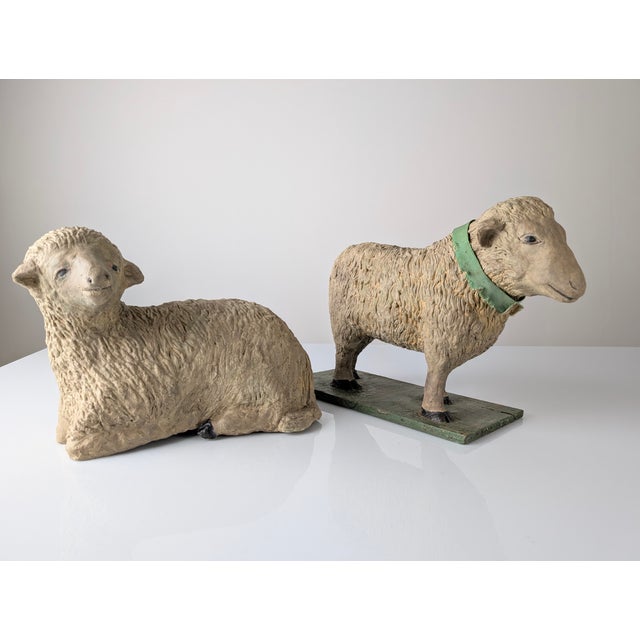 Sculpture Materials Stucco Sheep Figures, Early 20th Century, Set of 2 For Sale - Image 7 of 18