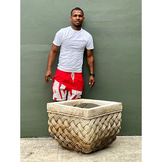 Vintage Basketweave Stone Planter For Sale - Image 13 of 15