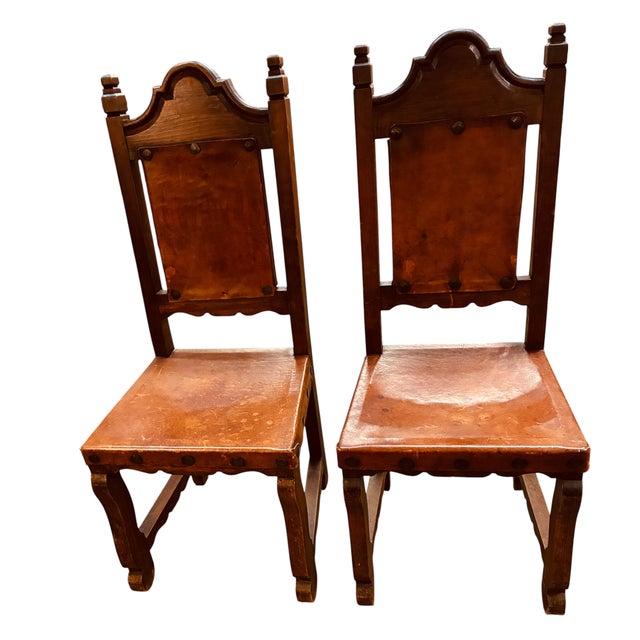 1950s Set of 6 Spanish Renaissance Revival Dining Chairs, Two Arm Chairs, Four Side Chairs For Sale - Image 4 of 15