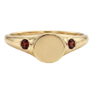 Garnet Side Stone Signet Ring | January Birthstone Ring | Minimalist Unisex Signet Ring Us 7 For Sale